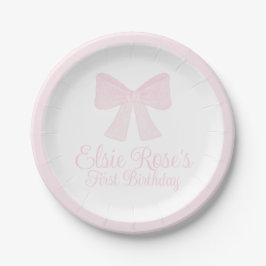 Plato De Papel Primer cumpleaños de Preppy Pink Bow Grandmillenni