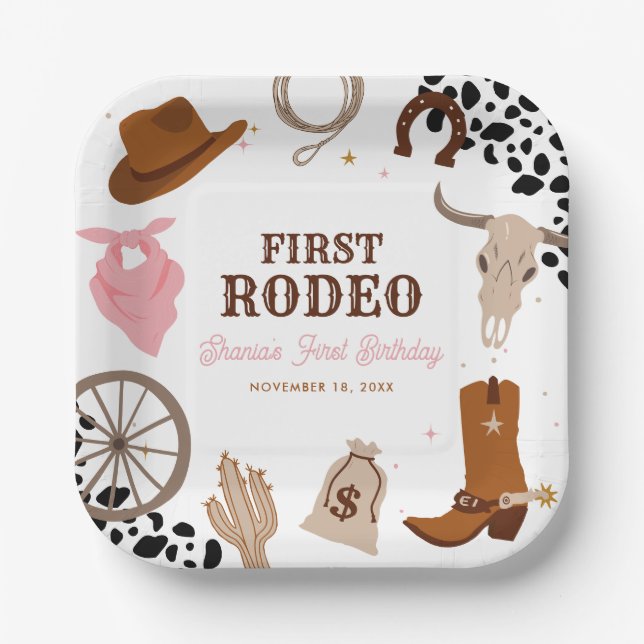 Plato De Papel Primer cumpleaños de Rodeo Occidental Wild West Ch (Anverso)