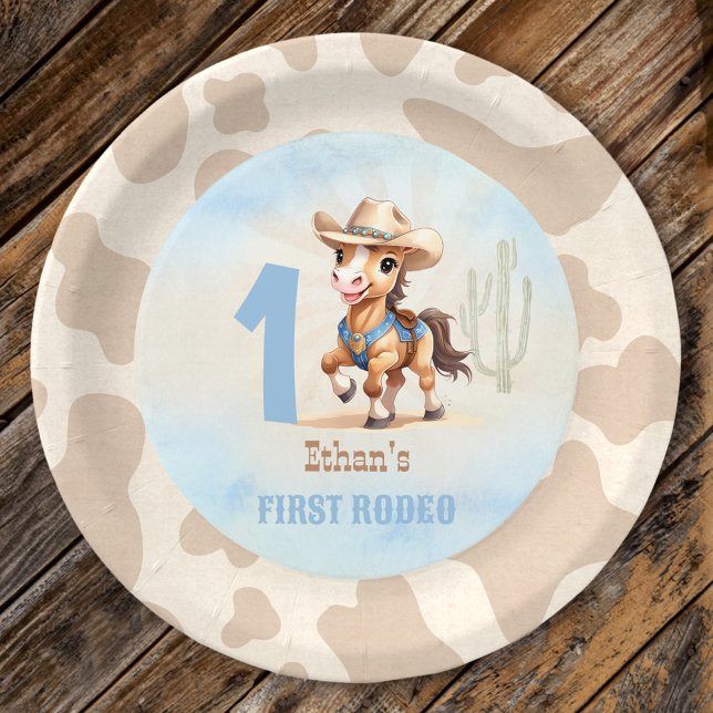 Plato De Papel Primer cumpleaños de Rodeo Western Cowboy Horse (First Rodeo Western Cowboy Horse 1st Birthday Paper Plates)