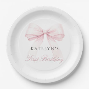 Plato De Papel Primer cumpleaños de Rubor Pink Bow
