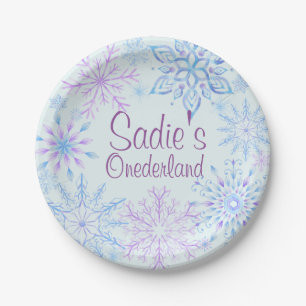 Plato De Papel Primer cumpleaños de Snowflake One-Derland