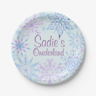 Plato De Papel Primer cumpleaños de Snowflake One-Derland