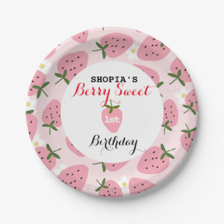 Plato De Papel Primer cumpleaños de Strawberry Delight