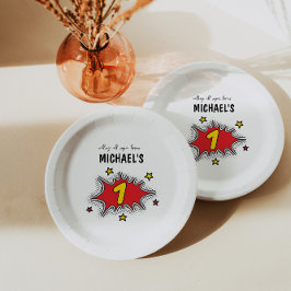 Plato De Papel Primer cumpleaños de Superhéroe dinámico