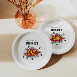 Plato De Papel Primer cumpleaños de Superhéroe dinámico