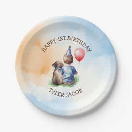 Plato De Papel Primer cumpleaños de un chico personalizado