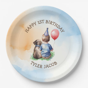 Plato De Papel Primer cumpleaños de un chico personalizado