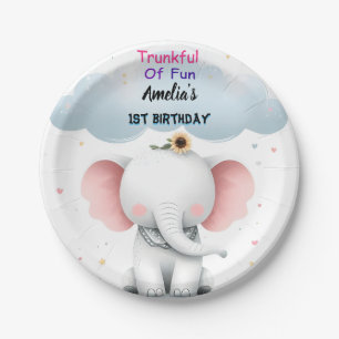 Plato De Papel Primer cumpleaños de un elefante blanco maderero