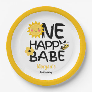 Plato De Papel Primer cumpleaños de un feliz bebé Chicas de abeja