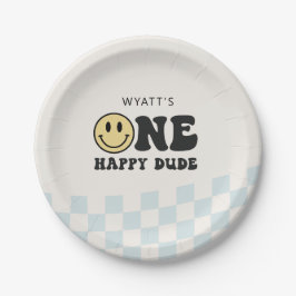 Plato De Papel Primer cumpleaños de un tipo feliz sonreír cara