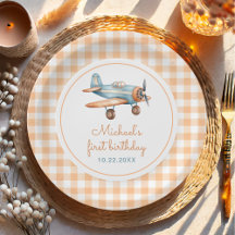 Primer cumpleaños del avión de Gingham Time Flies