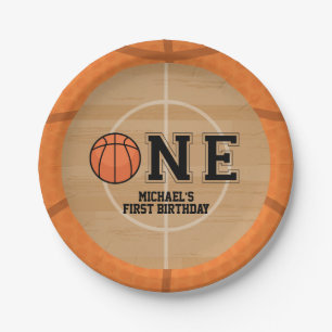 Plato De Papel Primer cumpleaños del baloncesto