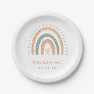 Plato De Papel Primer cumpleaños del Boho Rainbow Pastel de la m
