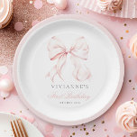 Plato De Papel Primer cumpleaños del Chica de Bow Rosado<br><div class="desc">Placas de papel de primer cumpleaños de Chica de arco rosado</div>