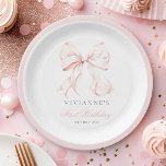 Plato De Papel Primer cumpleaños del Chica de Bow Rosado<br><div class="desc">Placas de papel de primer cumpleaños de Chica de arco rosado</div>