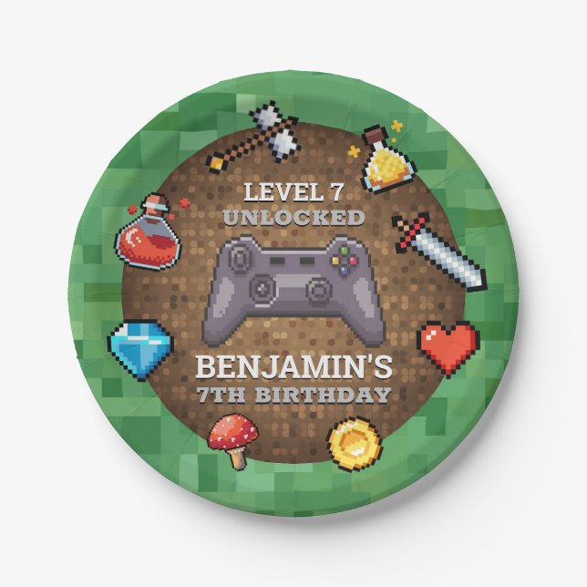 Plato De Papel Primer cumpleaños del controlador de videojuegos (Anverso)