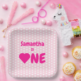 Plato De Papel Primer cumpleaños del corazón