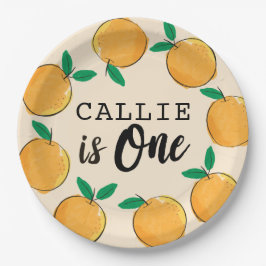 Plato De Papel Primer cumpleaños del pequeño Naranja Cutie