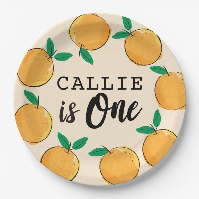 Plato De Papel Primer cumpleaños del pequeño Naranja Cutie (Anverso)