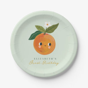 Plato De Papel Primer cumpleaños del pequeño Naranja Cutie