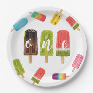 Plato De Papel Primer cumpleaños del Pop del Arcoiris