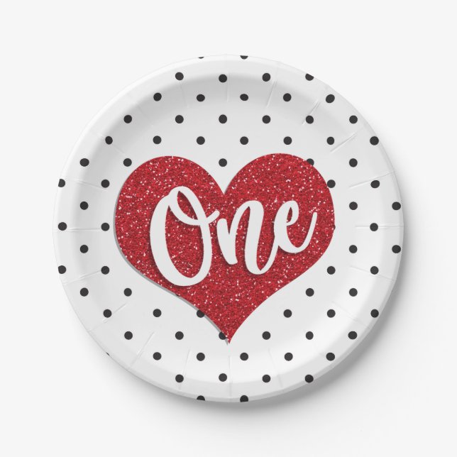 Plato De Papel Primer cumpleaños del Purpurina Valentine Chica (Anverso)