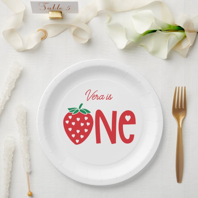 Plato De Papel Primer cumpleaños del tema de las fresas (Boda)