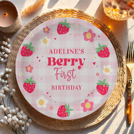 Plato De Papel Primer Cumpleaños Fresa de Berry Cute