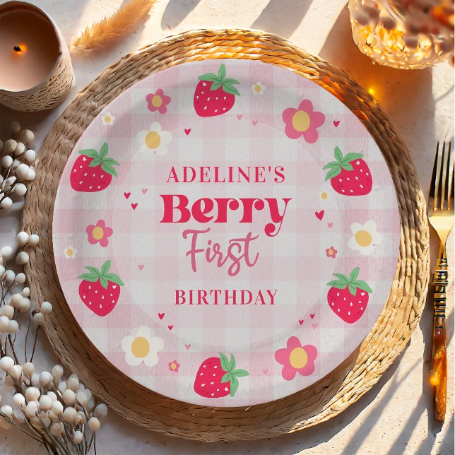 Plato De Papel Primer Cumpleaños Fresa de Berry Cute (Subido por el creador)