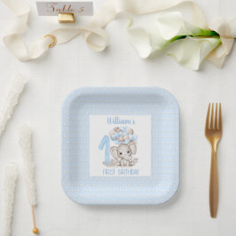 Plato De Papel Primer cumpleaños niño Elefante Placas de Papel Az