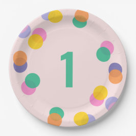 Plato De Papel Primer cumpleaños Pastel Pink Confetti