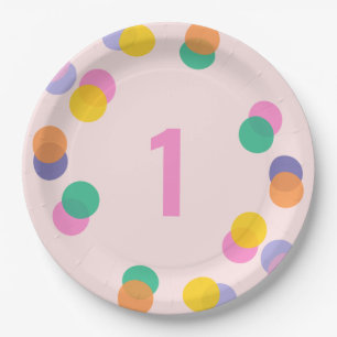 Plato De Papel Primer cumpleaños Pastel Pink Confetti