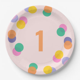Plato De Papel Primer cumpleaños Pastel Pink Confetti