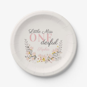 Plato De Papel Primer cumpleaños pequeña señorita una floral mara