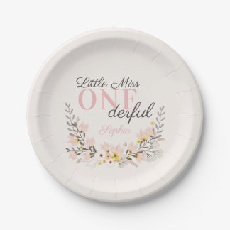 Plato De Papel Primer cumpleaños pequeña señorita una floral mara