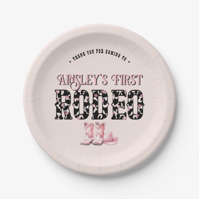 Plato De Papel Primer cumpleaños personalizado del primer rodeo r (Anverso)