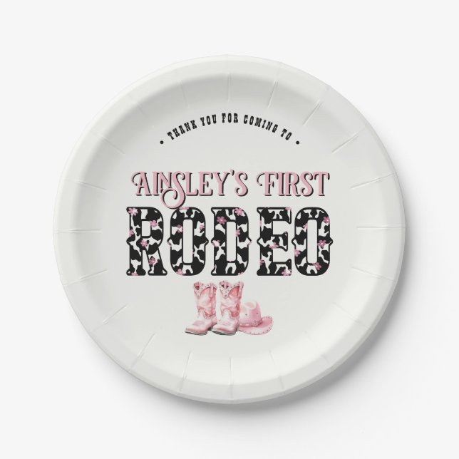 Plato De Papel Primer cumpleaños personalizado del primer rodeo r (Anverso)