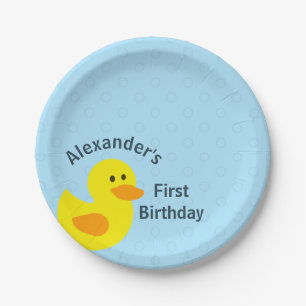 Plato De Papel Primer cumpleaños personalizado poco amarillo