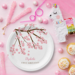 Plato De Papel Primer cumpleaños primavera cerezo florecimiento f