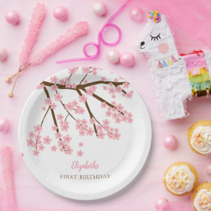 Plato De Papel Primer cumpleaños primavera cerezo florecimiento f