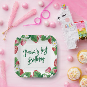 Plato De Papel Primer cumpleaños verano fresa dulce de fresa