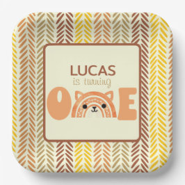 Plato De Papel Primer cumpleaños Woodland Fox Boho Rainbow