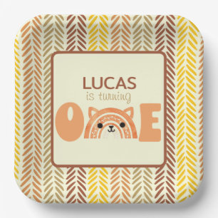 Plato De Papel Primer cumpleaños Woodland Fox Boho Rainbow
