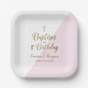 Plato De Papel Primer cumpleaños y bautismo Personalizado de la C