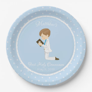 Plato De Papel Primer muchacho personalizado del Brunette de la