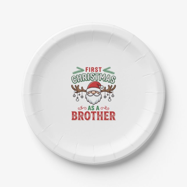 Plato De Papel Primer Navidad como un hermano Santa Gnome (Anverso)