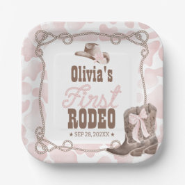Plato De Papel Primer Rodeo 1er Cumpleaños Rosa Polvoriento