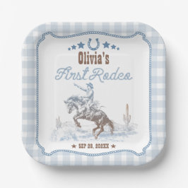 Plato De Papel Primer Rodeo Cumpleaños 1º Azul Occidental