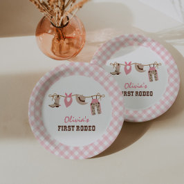 Plato De Papel Primer Rodeo Pink Western Cowboy Cumpleaños 1