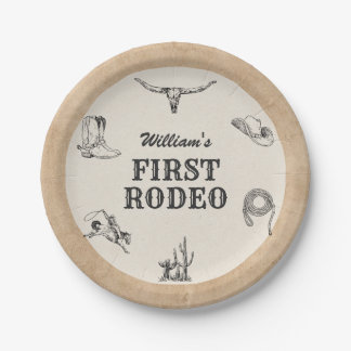 Plato De Papel Primer Rodeo Vintage Neutral Vaquero Cumpleaños 1